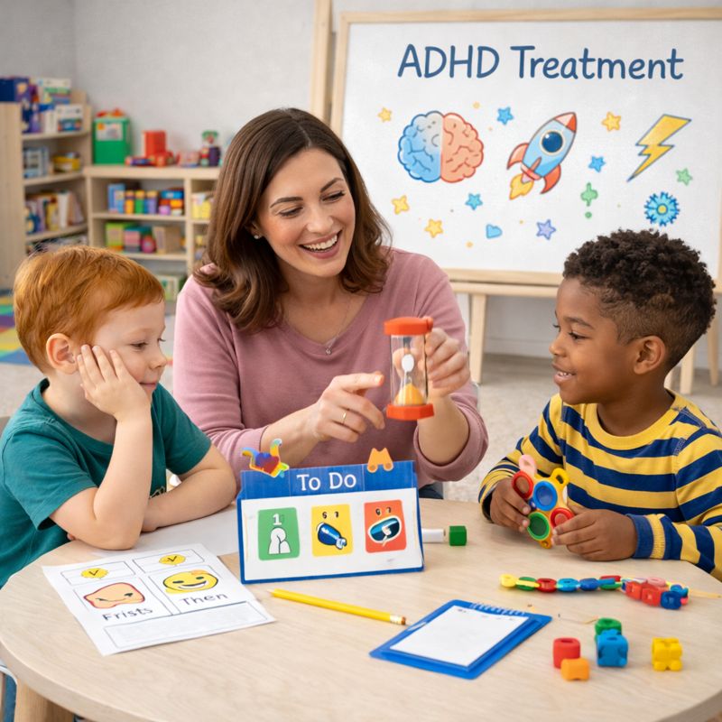 ADHD therapy session helping a child improve focus and attention.
