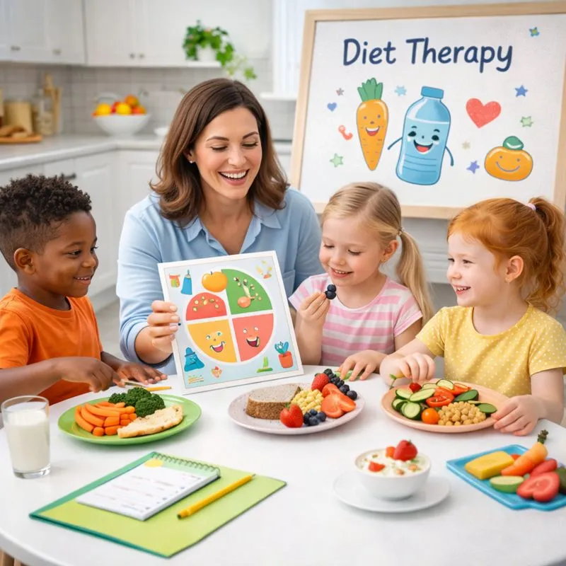 Diet therapy session for children learning healthy eating habits.