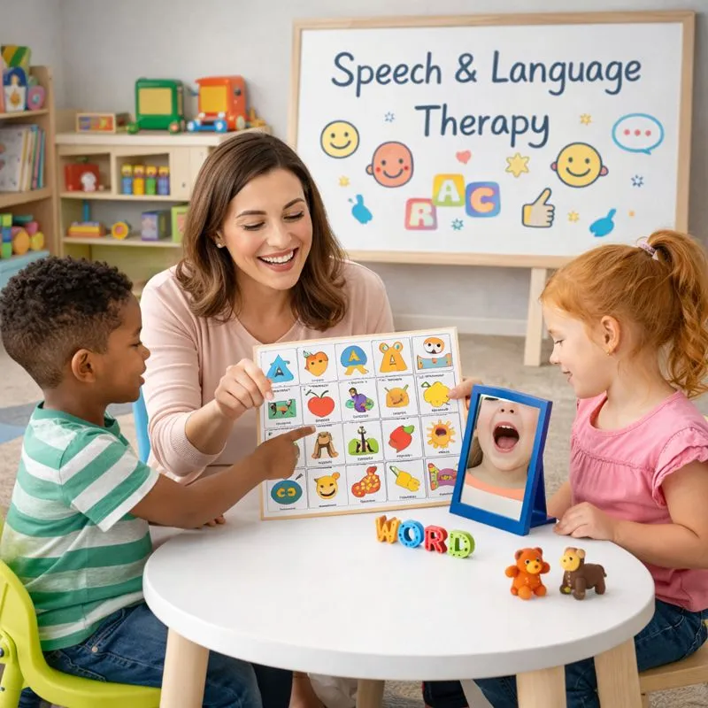 Children participating in speech and language therapy.